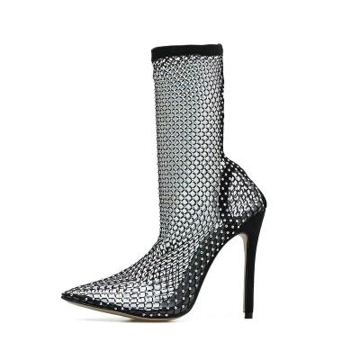 China 2021 Custom Made Black High Heels Diamante Net Ladies High Heels Women Fashion Bling Light Sexy High Quality Big Size Heels for sale