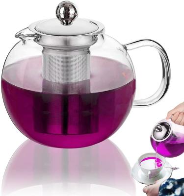 China 1200ml 40oz Large Stocked Bloom and Loose Leaf Iced Tea Maker and Brewer Stovetop Safe Tea Kettle with Removable Infuser for sale