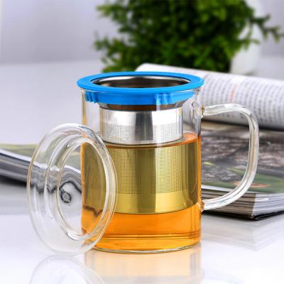 China High Borosilicate Glass 400ml Sustainable Tea Cup With Stainless Steel Tea Infuser for sale