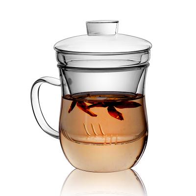 China 10oz Viable Thickened Clear Teapot Tea Maker Glass Infuser Filter Cup with Removable Infuser and Lid for sale