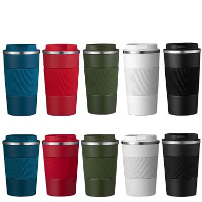 China 380ml 510ml Double Wall Sustainable Leakproof Vacuum Insulated Stainless Steel Travel Coffee Mug Tumbler Cup With Silicone Sleeve for sale