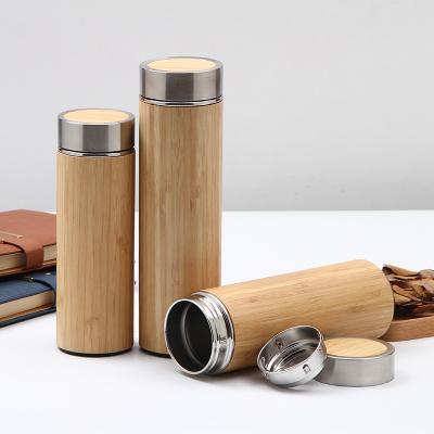 China PORTABLE Tea Coffee and Fruit Water Flask Vacuum Insulated Bamboo Travel Bottle Thermos with Strainer and Infuser Mesh Filter for sale