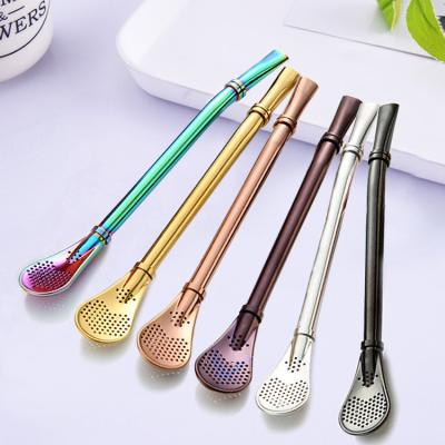 China Running Colorful Yerba Mate Stainless Steel Straw Loose Leaf Tea Infuser Drinking Spoons Filter Stir Straws for sale