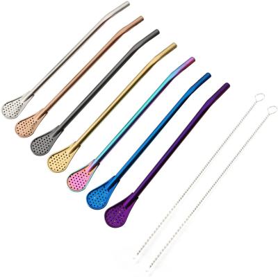 China Stocked Reusable Yerba Mate Stainless Steel Straw Spoon Filter Strainers for Tea Coffee Loose Stirrers for sale