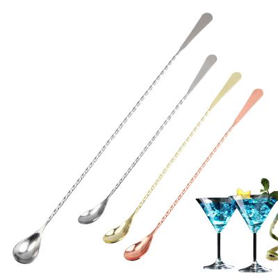 China Stock 12 Inches Long Handle Stainless Steel Mixing Spoons Spiral Style Bar Cocktail Shaker Spoon for sale