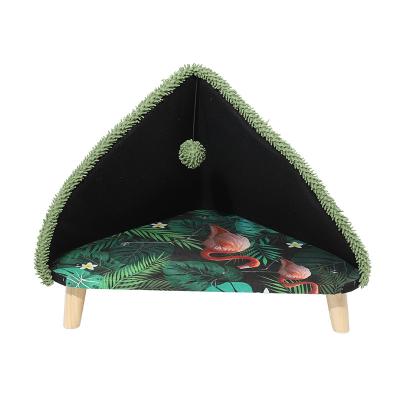 China Breathable Wholesale Indoor Dog Kennel Flamingo Printing Sofa Soft Warm Cat Houses Pet Bed for sale