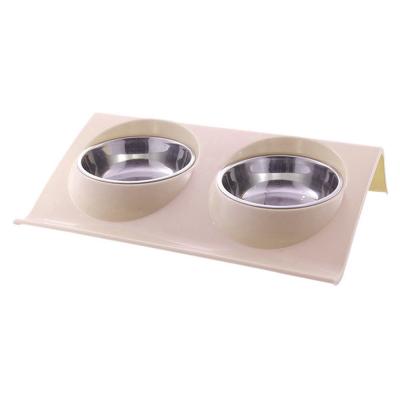 China Sustainable Double Pet Bowl Dog Cat Twin Dish Stainless Steel Customized Water Food Feeder Station for sale