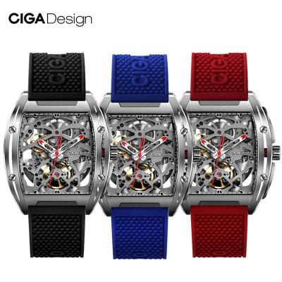 China Blue Red Black Mechanical Watch Barrel Men's Watch Z Series Day/Date Skeleton Automatic Waterproof Watch Double-Sided Hollow Type for sale