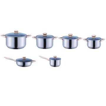 China Sustainable Hot Selling 12-PC Stainless Steel Cookware Set With Gold Plated Knob for sale