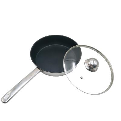 China 2020 Stocked Hot Sale Stainless Steel Nonstick Frying Pan 24cm With Glass Lid for sale