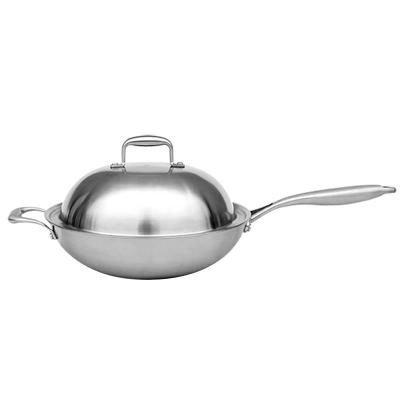 China Stocked Stainless Steel Wok 32cm Kitchenware With Stainless Steel Lid For Cooking for sale