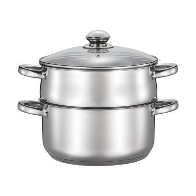 China 2 Tier Stainless Steel Food Steamer 24cm Stocked Kitchenware With Glass Lid For Cooking for sale