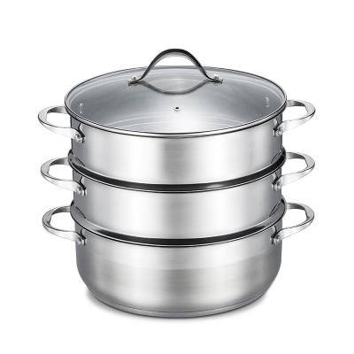 China Amazon Selling Stainless Steel 3-Tier 28cm Sustainable Hot Steamers Kitchenware With Glass Lid For Cooking for sale