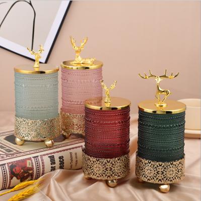 China Home Decoration Luxury Empty Naked Embossed Candle Container Glass Jar With Gold Lids And Holder for sale