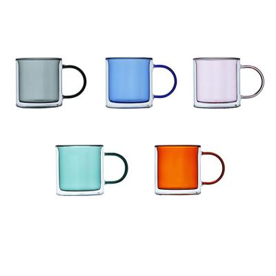 China 250ml Viable Colored Green Wall Borosilicate Double Wall Borosilicate Glass Milk Tea Coffee Glass Drinking Mug for sale