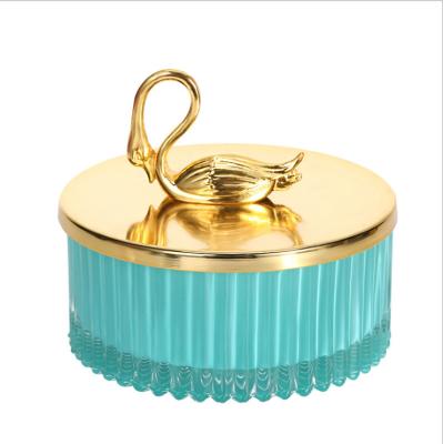 China Amber Green Blue Luxury Empty Vintage Home Decoration Custom Logo Box Nordic Colorful Glass Candle Jar With Zinc Alloy Metal Lids for sale