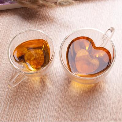 China High Viable Double Wall Heart Shaped Borosilicate Glass Coffee Mugs for sale