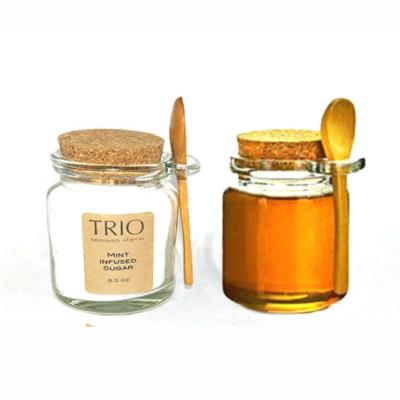 China Customized Single Glass Viable Wholesale 4oz 250ml Honey Jars With Lid And Wooden Spoon for sale