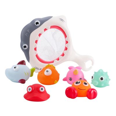 China Bath Toy Eco-Friendly Plastic Floating Toy Kids Shark Bath Toy Water Fishing Net Toy for sale