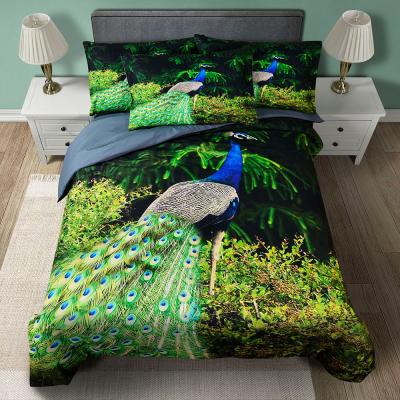 China Custom Made Nondisposable Digital Sheets Microfiber Bed Sheets Fabric 3D Duvet Cover Set 100% Polyester Peacock Animal Sheet for sale