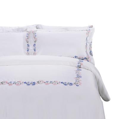 China White 100% Anti Dust Mite Cotton Bed Sheet Hotel Embroidery Bedding Duvet Set Bed Cover Bed Sheet for sale