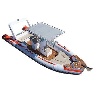 China Hot sale 760cm family entertainment Hypalon military RIB aluminum hull fiberglass inflatable boat with outboard motor rib boat for water ocear for sale