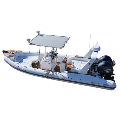 China Hot sale 760cm family entertainment Hypalon military RIB aluminum hull fiberglass inflatable boat with outboard motor rib boat for water ocear for sale