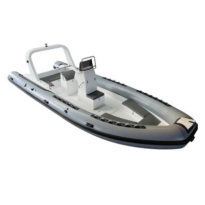 China Hot sale 760cm family entertainment Hypalon military RIB aluminum hull fiberglass inflatable boat with outboard motor rib boat for water ocear for sale