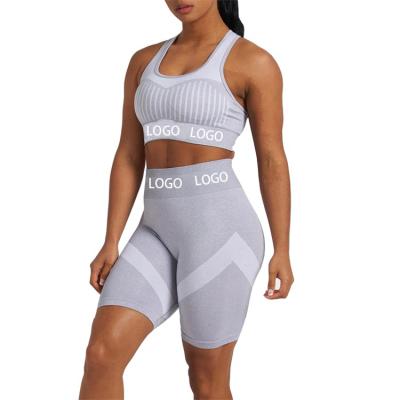 China Breathable Two-Piece Crop Women's Private Label Yoga Top Set Tracksuit Wear High Waist Short Yoga Pants Set Jumpsuit Yoga Splicing Set for sale