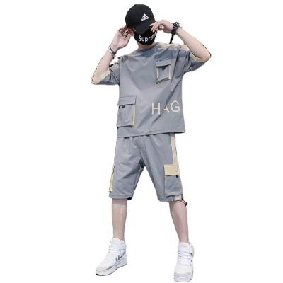 China high quality Anti-wrinkle summer tooling suit for men handsome plus size men's fashion sports suit personality letter print suit male for sale