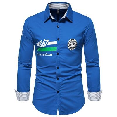 China Wholesale Custom Made Embroidery Printed Anti Pilling Men Slim Dress Shirt Long Sleeve Turn Down Collar Polo Business Shirt Single Breasted Top for sale