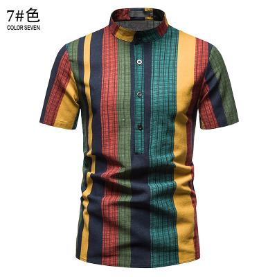 China New Cheap Wholesale Custom Made Anti-Wrinkle Men's Henry Collar Casual Short Sleeve Printed Beach Paisley Shirt Polo Shirt for sale