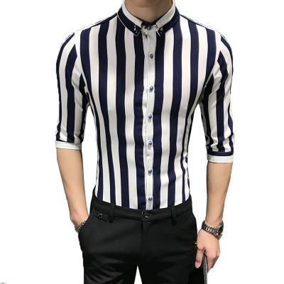 China 2019 Brand New Design Mens Striped Shirt Anti-pilling Short Sleeve Mens Dress Craps Casual 100% Cotton Button Down Mens Shirts Plus Size for sale