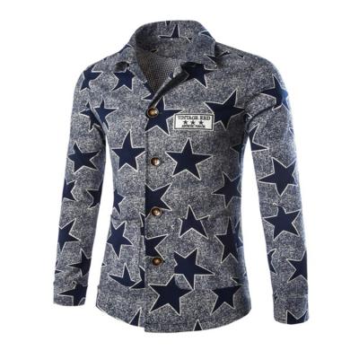 China 2020 New Design Viable Spring Men's Fashionable Retro Spring Men's Jacket Lapel Slim Style Custom Star Print Logo Label Coat For Men L Wholesale for sale