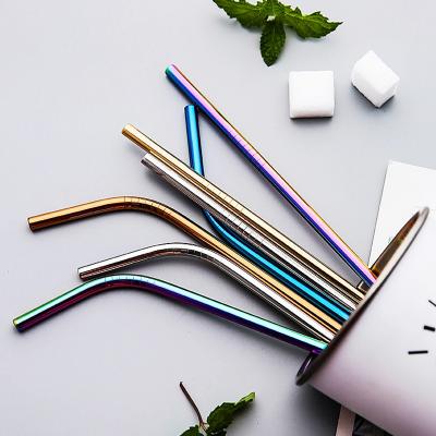 China 304 Colorful Viable Stainless Steel Straw Set Eco Friendly Reusable Drinking Bent Metal Juice And Cola Straw Drinkware Party Supplies for sale