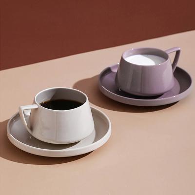 China Viable 250ML Custom Ceramic Cappuccino Coffee Cup and Saucer Set Morandi Color Reusable Personalized Espresso Breakfast Milk Tea Cup for sale