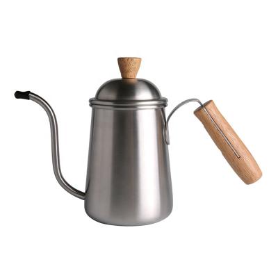 China Durable Drip Kettle Stainless Steel Coffee Slim Spout Coffee Pot Pour Over Mocha Maker Wooden Handle Teapot Home Restaurant Supplies for sale