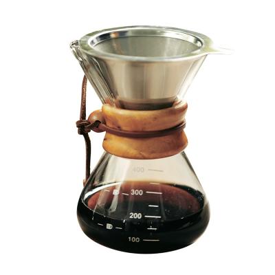 China 400ML/600ML Viable Pour Over Coffee Glass Jar Coffee Maker Espresso Mocha Coffee Heat Resistant Drip Kettle with Stainless Steel Filter for sale