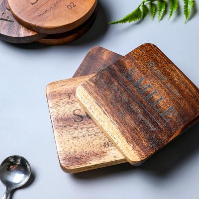 China Square Viable Round Wood Coaster Acacia Coffee Tea Cup Coasters Cup Mat Kitchen Placemat Bowl Coasters Heat Insulation Pads for sale