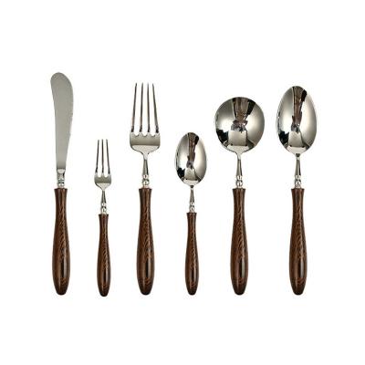 China Viable Wenge Wooden Handle Dinner Fork Dessert Soup Spoon Knife Coffee Teaspoon Fruit Forks Stainless Steel Cutlery Set Kitchen Tableware for sale