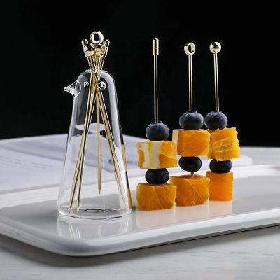 China Viable Gold Plated Stainless Steel Fruit Fork Dessert Cake Snacks Forks Vase Glass Jar Tableware Flower Restaurant Party Home Supplies for sale