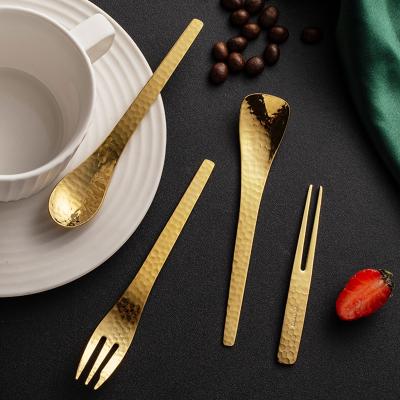 China Viable Handmade Stainless Steel Spoon Ice Cream Coffee Stirring Spoon Cake Gold Honey Spoon Tableware Fruit Fork Dessert Spoon Teaspoon for sale