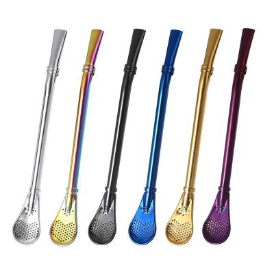 China Sustainable Recyclable 304 Stainless Steel Yerba Mate Tea Bombilla Drinking Straw Metal Spoon Food Grade for sale