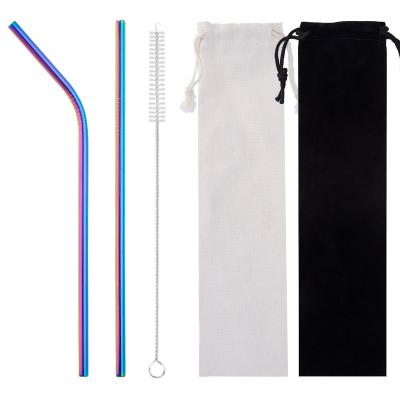 China 7 Color Rainbow Bend Metal Stainless Steel Viable Reusable Straight Drinking Straws for sale