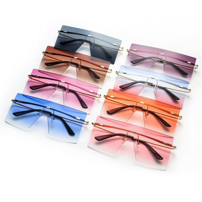 China 2022 Hot Oversized Square Women Rimless Logo Rimless Sunglasses Custom Made Flat Surface Fashion Color Sun Glass Shades for sale