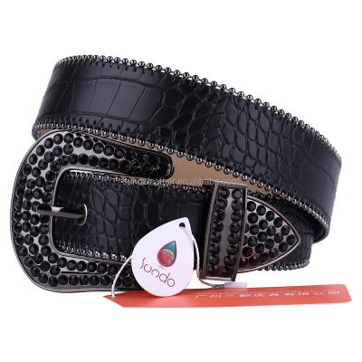 China Fashion Sundo Wholesale Low Price Black Belt Alloy Rhinestone Buckle Genuine Leather Waist Belt for sale