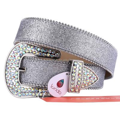 China Buckle Sundo plus size western crystal cowboy&cowgirl waist rhinestone gold glitter belts for men and women wholesale for sale