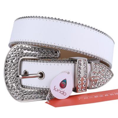 China Buckle Sundo Factory Price Customize Logo Luxury White Designer Crocodile Bling Bling Faux Stone Leather Belt Men for sale