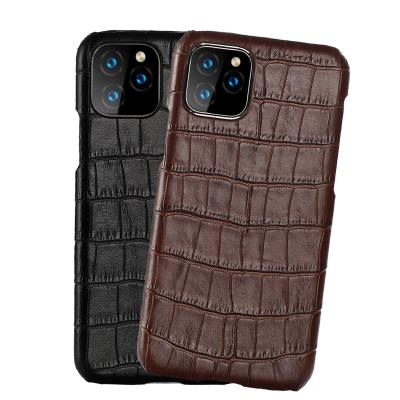 China Luxury Daily For Apple iPhone 11 Pro PC 12 Pro Leather Phone Cover Case The Real Black Cowhide Hard Crocodile Pattern Max Hard Back Case Cover for sale