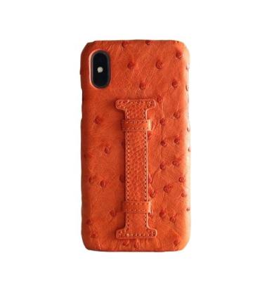 China 2019 fashion hot sale high quality vintage ostrich grain soft genuine leather mobile phone orange case for sale